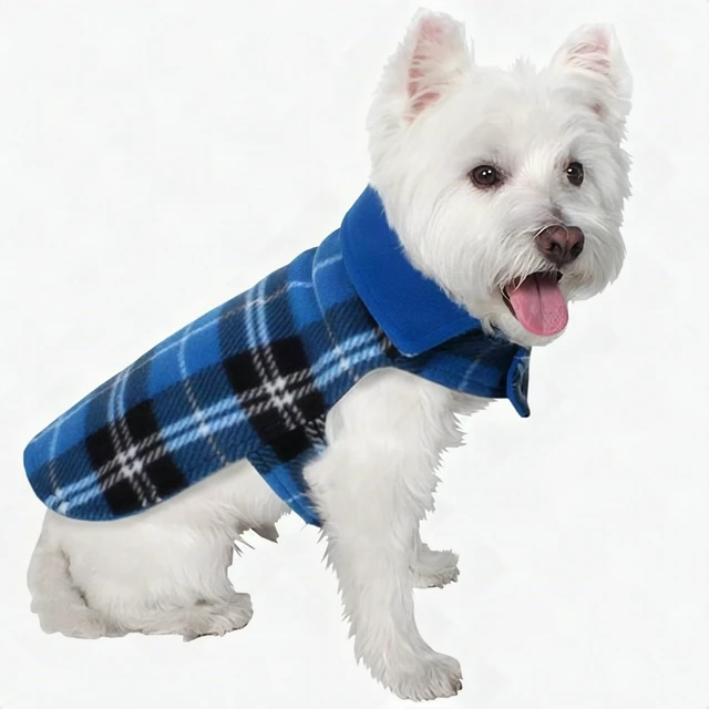 Alt view image 2 of 4 - American Kennel Club Reversible Plaid Fleece Lined Dog Coat XS Blue Puppy Warm