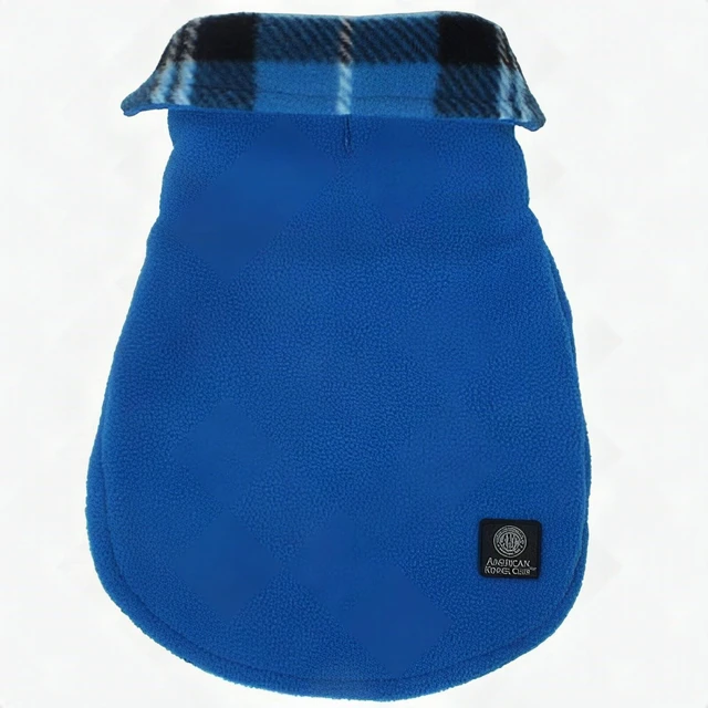 Alt view image 3 of 4 - American Kennel Club Reversible Plaid Fleece Lined Dog Coat XS Blue Puppy Warm