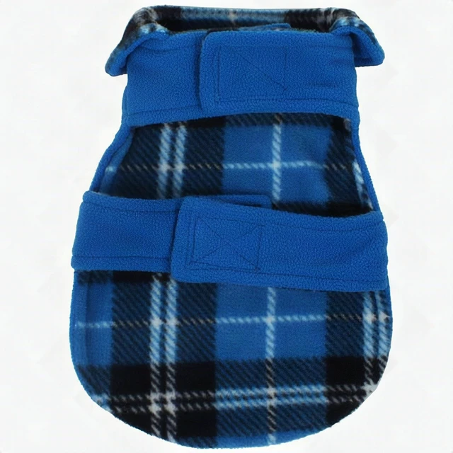 Alt view image 4 of 4 - American Kennel Club Reversible Plaid Fleece Lined Dog Coat XS Blue Puppy Warm