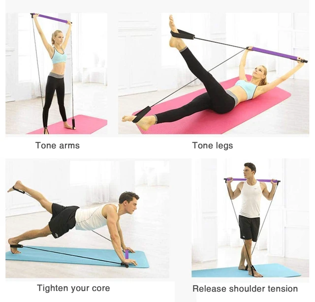 Alt view image 3 of 7 - Pilates Bar Kit Portable Exercise Toning Bar Resistance Bands Home Workout Fitne