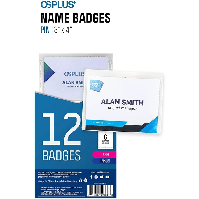 Alt view image 6 of 7 - OS Plus Horizontal Top-Loading ID Name Badge Card Holder Protector 3" x 4" Clear