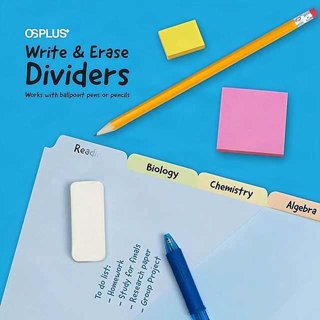 Alt view image 3 of 7 - OS Plus 8-Tab 3 Ring Binder Dividers Durable Colored Plastic Write & Erase Tabs
