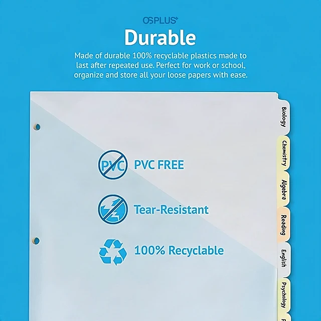 Alt view image 4 of 7 - OS Plus 8-Tab 3 Ring Binder Dividers Durable Colored Plastic Write & Erase Tabs