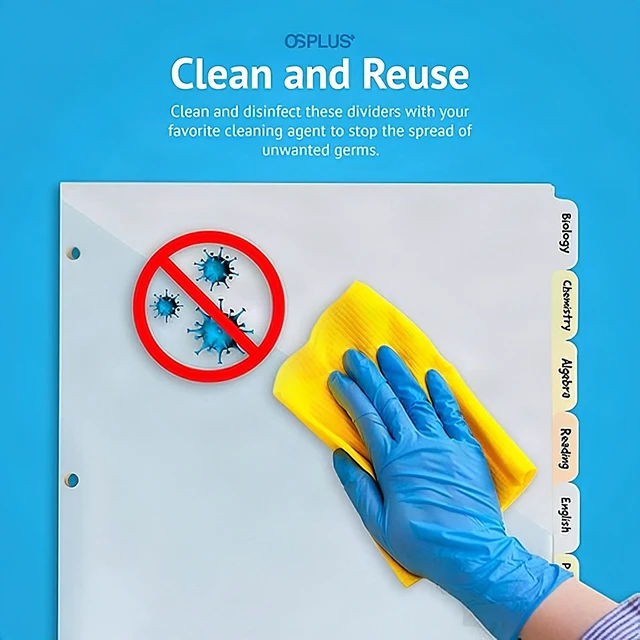 Alt view image 6 of 7 - OS Plus 8-Tab 3 Ring Binder Dividers Durable Colored Plastic Write & Erase Tabs