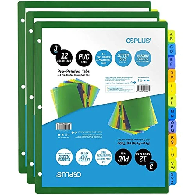 Alt view image 7 of 7 - OS Plus 12-Tab Pre-Printed Plastic Dividers, Assorted, (Alphabet A-Z), 3 Set