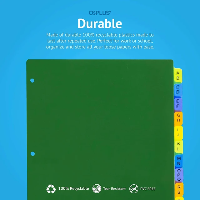 Alt view image 4 of 7 - OS Plus 12-Tab Pre-Printed Plastic Dividers, Assorted, (Alphabet A-Z), 1 Set