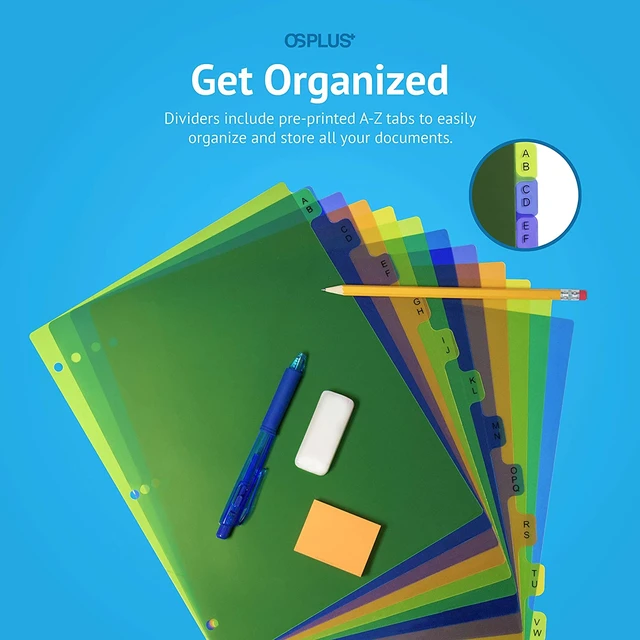 Alt view image 5 of 7 - OS Plus 12-Tab Pre-Printed Plastic Dividers, Assorted, (Alphabet A-Z), 1 Set