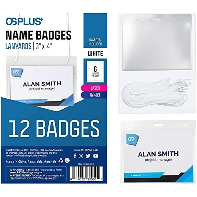 Alt view image 6 of 7 - OS Plus Horizontal Top-Loading Lanyard ID Badge Card Holder 3" x 4" White - New