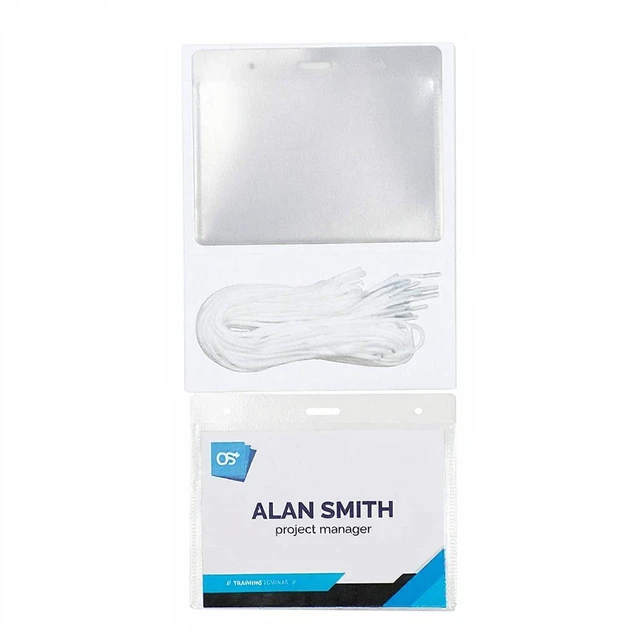 Main image of OS Plus Horizontal Top-Loading Lanyard ID Badge Card Holder 3" x 4" White - New