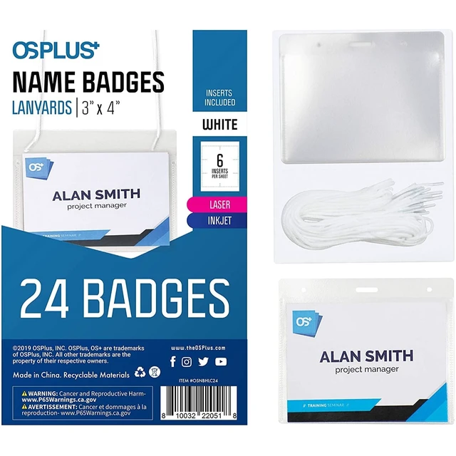 Alt view image 7 of 7 - OS Plus Horizontal Top-Loading Lanyard ID Badge Card Holder 3" x 4" White - New