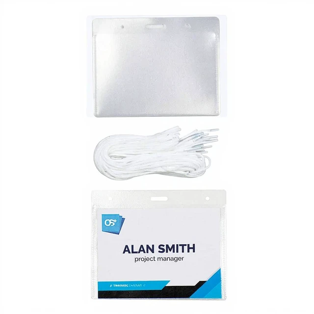 Main image of OS Plus Horizontal Lanyard ID Badge Card Holder Protector 2-1/4" x 3-1/2" New