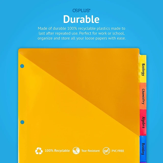 Alt view image 4 of 7 - OS Plus 5-Tab Plastic Binder Dividers 2 Pockets Insertable Big Tabs 3-Ring New