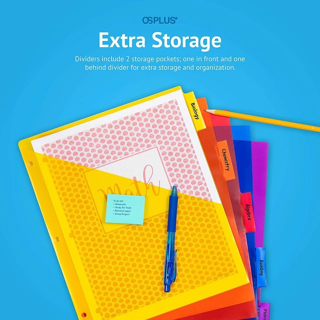 Alt view image 5 of 7 - OS Plus 5-Tab Plastic Binder Dividers 2 Pockets Insertable Big Tabs 3-Ring New