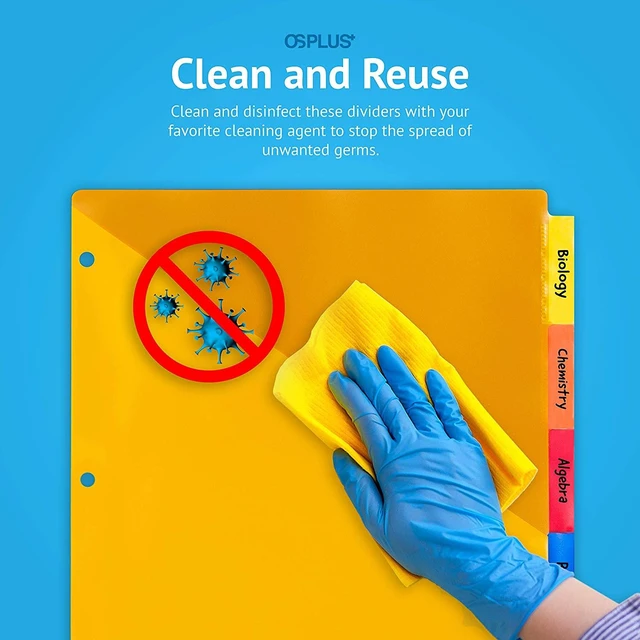 Alt view image 6 of 7 - OS Plus 5-Tab Plastic Binder Dividers 2 Pockets Insertable Big Tabs 3-Ring New