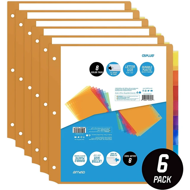 Alt view image 2 of 7 - OS Plus 8-Tab 3 Ring Binder Dividers Durable Plastic 2x Space in Tabs Set - New