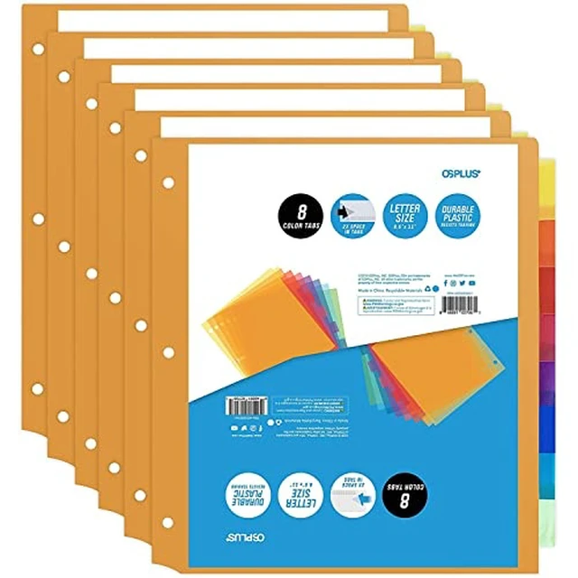 Alt view image 7 of 7 - OS Plus 8-Tab 3 Ring Binder Dividers Durable Plastic 2x Space in Tabs Set - New