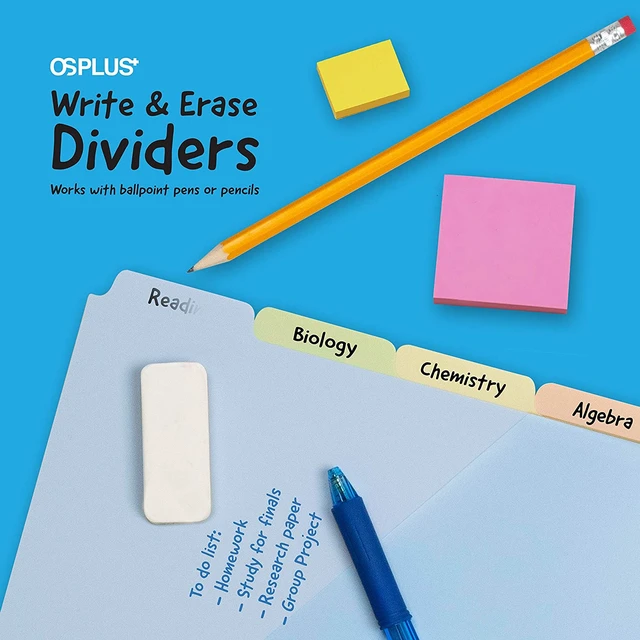 Alt view image 3 of 7 - OS Plus 5-Tab Plastic Binder Dividers Write & Erase Tabs White 3-Ring Set - New