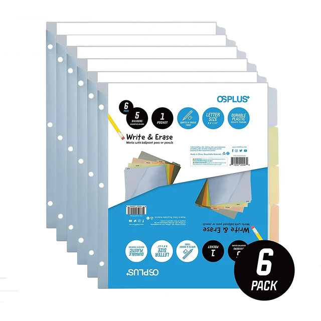 Alt view image 2 of 7 - OS Plus 5-Tab Plastic Binder Dividers Write & Erase Tabs White 3-Ring Set - New