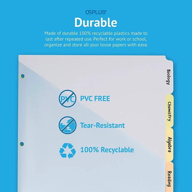 Alt view image 4 of 7 - OS Plus 5-Tab Plastic Binder Dividers Write & Erase Tabs White 3-Ring Set - New