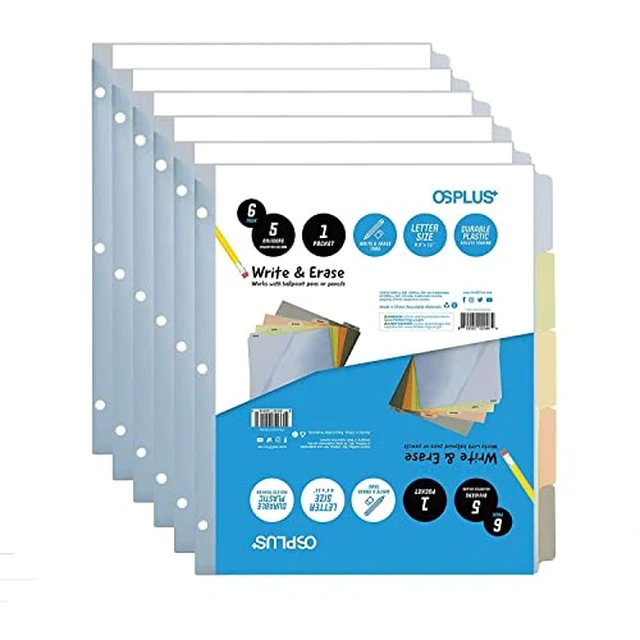 Alt view image 7 of 7 - OS Plus 5-Tab Plastic Binder Dividers Write & Erase Tabs White 3-Ring Set - New