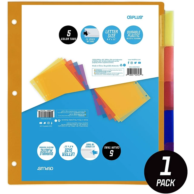 Alt view image 2 of 7 - OS Plus 5-Tab 3 Ring Durable Plastic Binder Dividers 2x Space in Tabs 1/3/6 Set