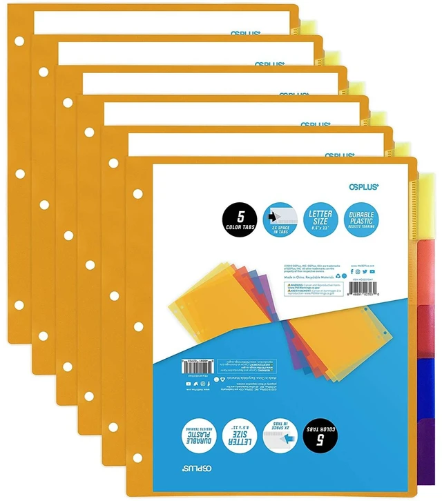 Main image of OS Plus 5-Tab 3 Ring Durable Plastic Binder Dividers 2x Space in Tabs 1/3/6 Set