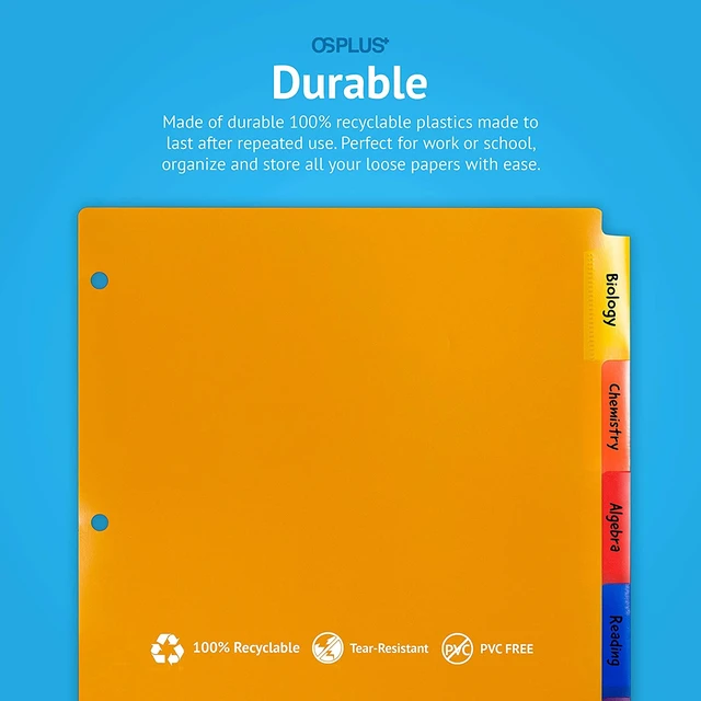 Alt view image 4 of 7 - OS Plus 5-Tab 3 Ring Durable Plastic Binder Dividers 2x Space in Tabs 1/3/6 Set