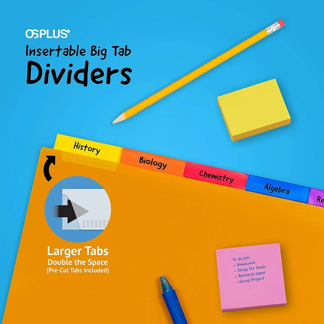 Alt view image 3 of 7 - OS Plus 5-Tab 3 Ring Durable Plastic Binder Dividers 2x Space in Tabs 1/3/6 Set