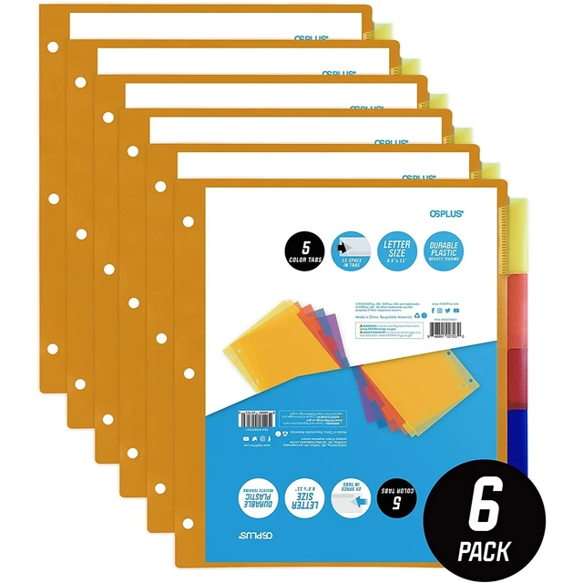 Alt view image 2 of 7 - OS Plus 5-Tab 3 Ring Durable Plastic Binder Dividers 2x Space in Tabs 1/3/6 Set