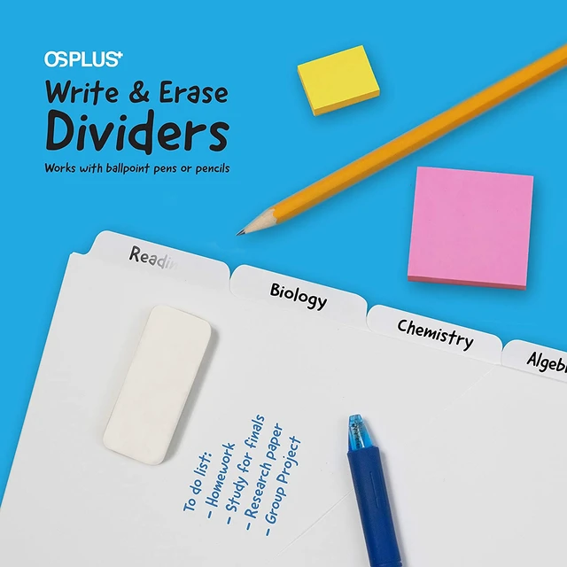 Alt view image 3 of 7 - OS Plus 5-Tab White Plastic Binder Dividers Write & Erase 3-Ring 1/3/6 Set New