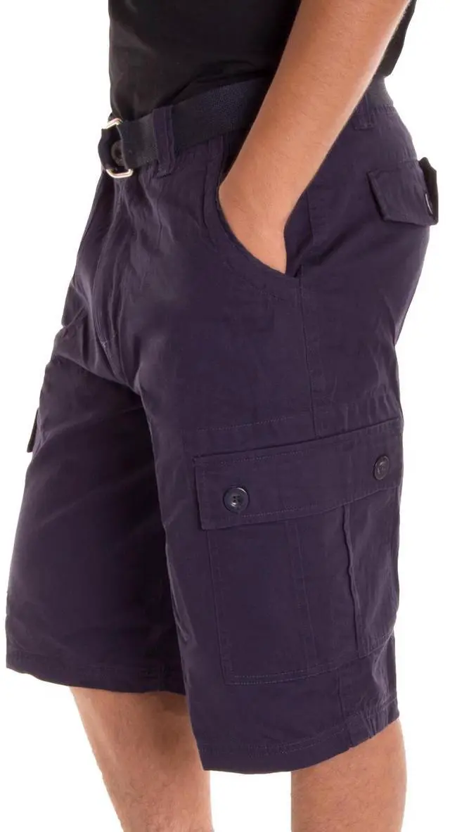 Alt view image 2 of 6 - Alta Designer Fashion Men's Cargo Shorts, Twill Belt Included - Navy Size 38