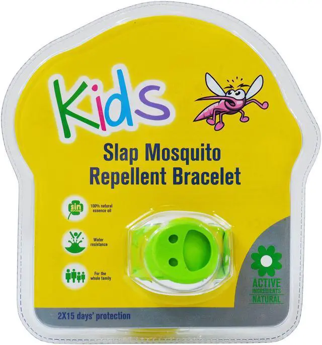 Main image of Slap Mosquito Repellent Smiley Bracelet w/ Two 15 Day Refill Pellets - Green