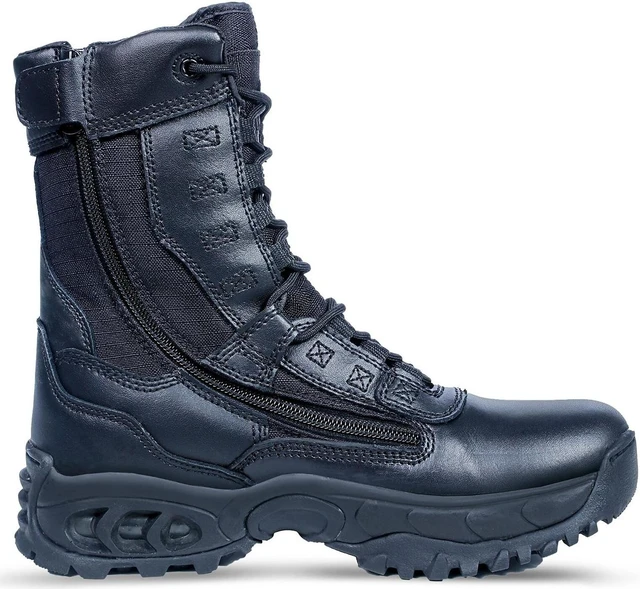 Alt view image 2 of 7 - Ridge Men 8" Waterproof Leather Non-Slip Tactical Military Work Black Shoe Boot - Size 7W