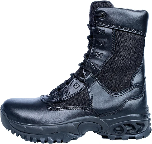 Alt view image 3 of 7 - Ridge Men 8" Waterproof Leather Non-Slip Tactical Military Work Black Shoe Boot - Size 7W