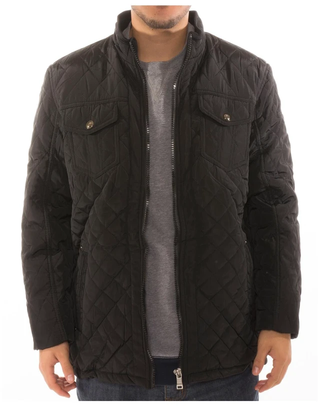 Main image of Alta Designer Fashion Men's Outerwear Diamond-Quilted Padded Full Zip Jackets - Black - L