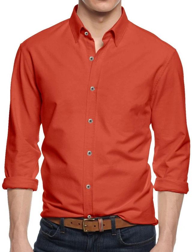 Main image of Alta Men's Long Sleeve Button Down Cotton Extra Slim Fit Pointed Collar Dress Shirt - Orange - Medium