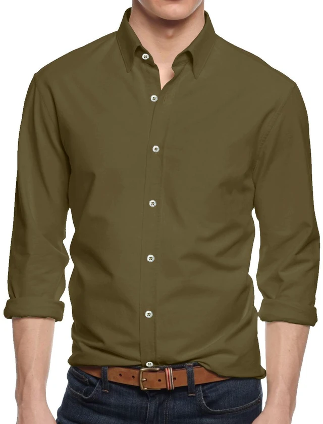 Main image of Alta Men's Long Sleeve Button Down Cotton Extra Slim Fit Pointed Collar Dress Shirt - Khaki - Small