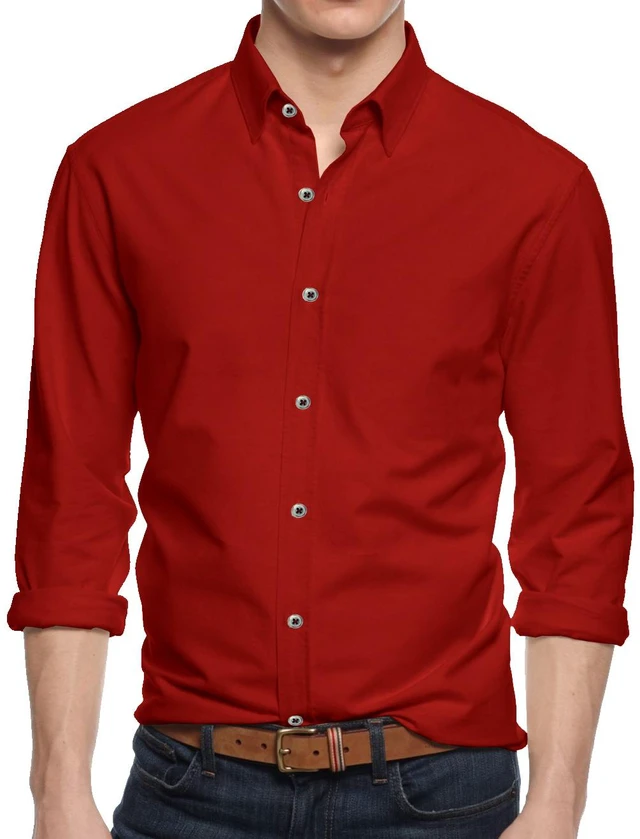 Main image of Alta Men's Long Sleeve Button Down Cotton Extra Slim Fit Pointed Collar Dress Shirt - Red - Large