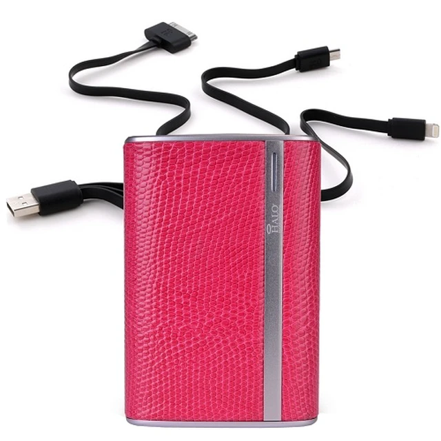 Alt view image 2 of 3 - Halo Pocket Power 7800mAh Universal Power Charger w/ USB Cable - Pink Snake