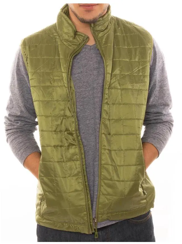 Main image of Men's Puffer Quilted Water Repellent Full Zipper Packable Vest Jacket Coat - Green - Large