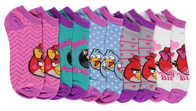 Main image of Angry Birds 5 Pack "Pretty Bird" Low Rise Girls Socks - Size 9 - 11 Large