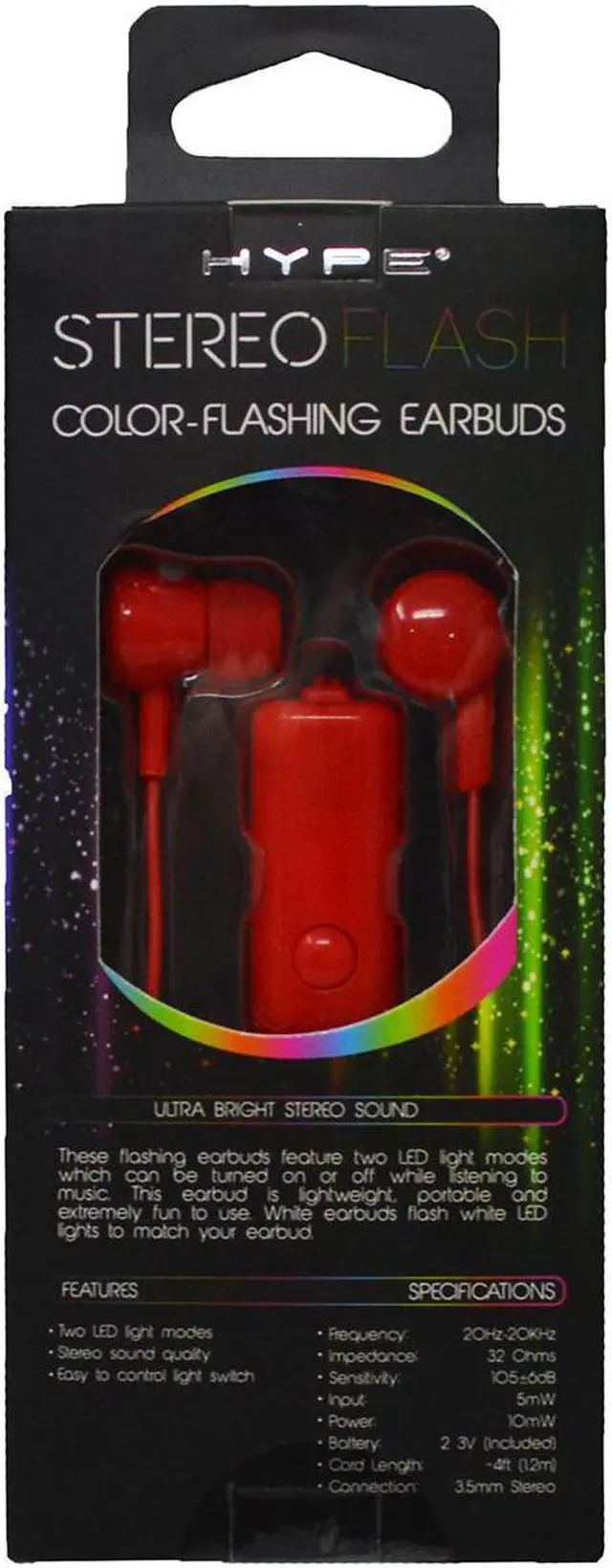 Alt view image 2 of 2 - Hype Stereo Ultra Bright Color Flashing LED 3.5 Earbud Headphone Headset - Red