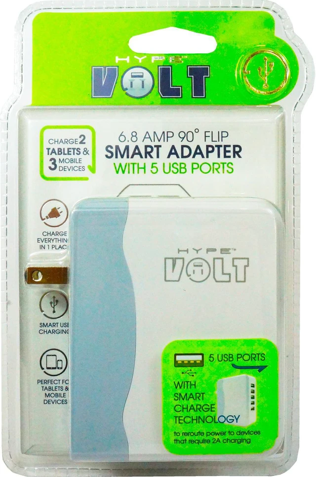 Main image of Hype 5 Port Compact Travel USB Charging Station Folding Adapter Wall Charger