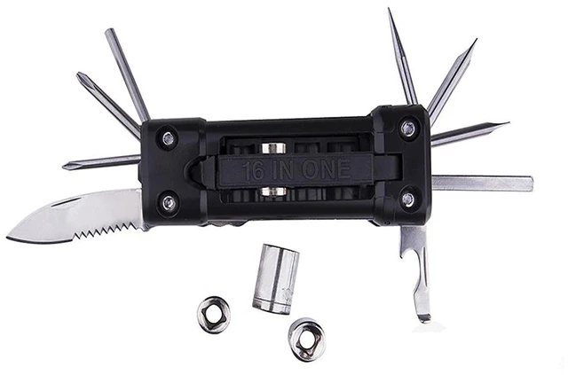 Main image of 16-in-1 Black Pocket Multi-Tool Kit with LED Light and Laser Pointer II116