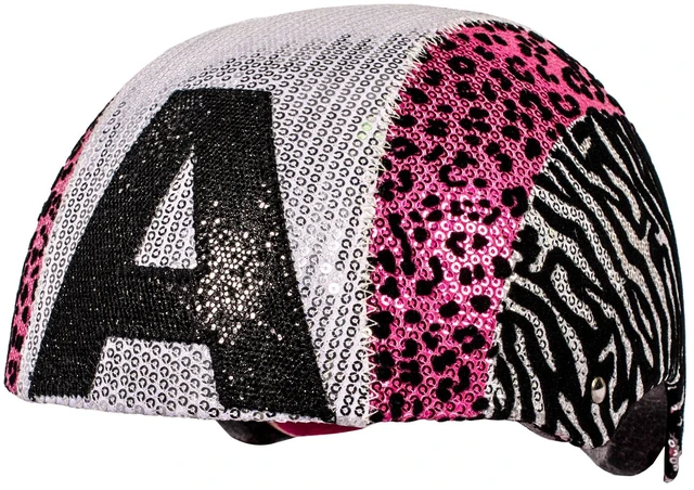 Main image of Raskullz Glam Gear "A" Kids Bike Helmet Silver Sequins Zebra Pink Leopard Print for Cycling, One Size