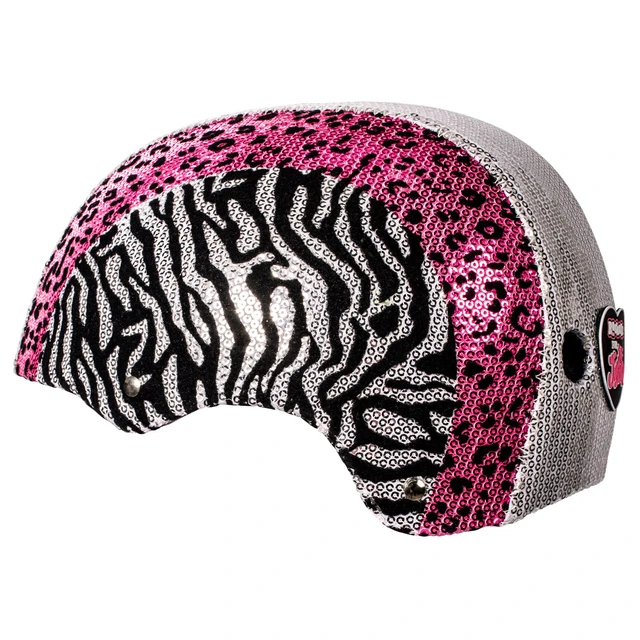 Alt view image 3 of 4 - Raskullz Glam Gear "Love" Kids Bike Helmet Silver Sequins Zebra Pink Leopard Print for Cycling One Size
