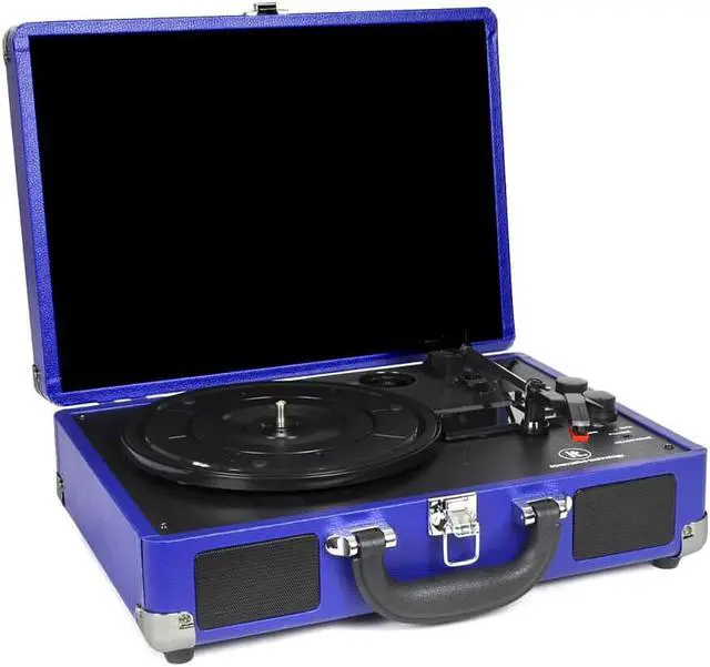 Alt view image 4 of 8 - Innovative Technology 3-Speed Vintage Bluetooth Suitcase Turntable - Blue