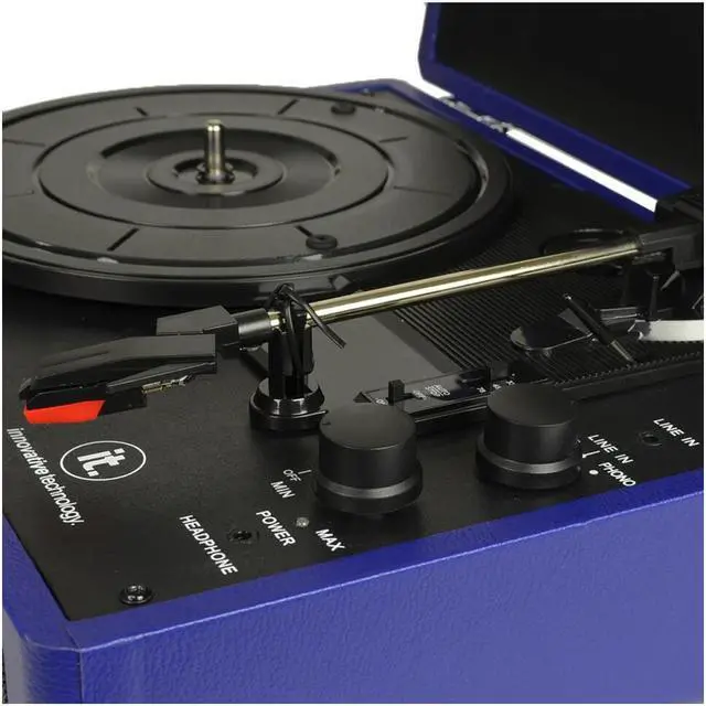 Alt view image 6 of 8 - Innovative Technology 3-Speed Vintage Bluetooth Suitcase Turntable - Blue
