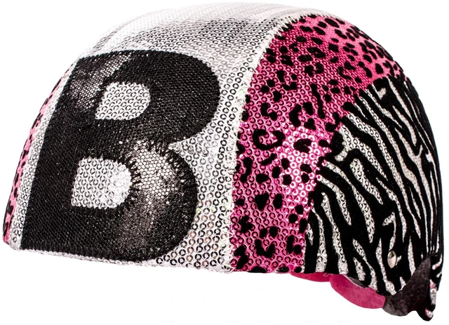 Main image of Raskullz Glam Gear "B" Kids Bike Helmet Silver Sequins Zebra Pink Leopard Print for Cycling One Size