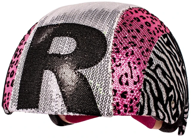 Main image of Raskullz Glam Gear "R" Kids Bike Helmet Silver Sequins Zebra Pink Leopard Print for Cycling, One Size